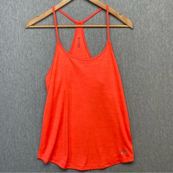 Under Armour Orange Heat Gear Tank Top Loose Fit Racer Back - Picture 3 of 10